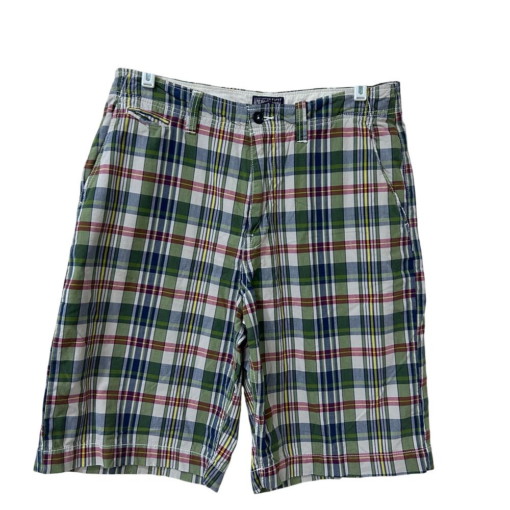 American Eagle Vtg Mens Sz 32 Green Plaid Bermuda Shorts Y2K Preppy Skater
